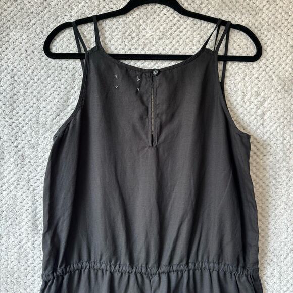 LOFT Lou & Grey Romper S Black Linen Zip Pocket Tie Waist Key Hole Straps V-Neck - Picture 7 of 15